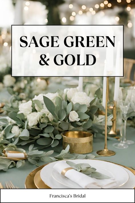 If you are looking for ideas to help you create your wedding color palette, then check out these beautiful sage green and gold wedding color ideas to help inspire you! | Wedding color schemes | Wedding color palettes | Wedding theme | Wedding theme ideas | Wedding colors | Wedding color inspiration | Wedding color ideas | Wedding themes | Wedding colors unique | Fall wedding color ideas | Winter wedding color ideas | Spring wedding color ideas | Summer wedding color ideas | Olive Green And Cream Wedding Theme, Wedding Reception Champagne Color, Sage And Brown Wedding Colors, Sage Green Colour Palette Wedding, Sage Wedding Colors Fall, Green Gold White Wedding Color Schemes, Diy Sage Green Wedding Decor, Greenery Wedding Color Scheme, Fall Wedding Colors Sage Green