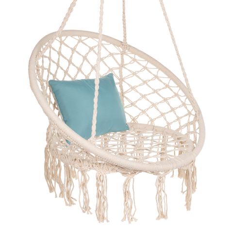 Best Choice Products Handwoven Cotton Macrame Hammock Hanging Chair Swing for Indoor & Outdoor Use w/ Backrest - Beige - Walmart.com - Walmart.com Macrame Hammock Chair, Macrame Hanging Chair, Macrame Hammock, Hanging Chairs, Macrame Swing, Rope Hammock, Hammock Stands, Hanging Hammock Chair, Swing Chair