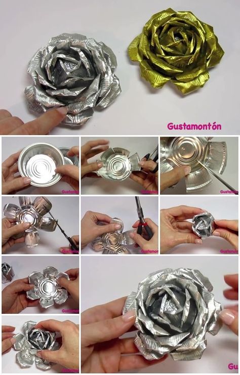 Pop Can Crafts, Lon Bia, Tin Can Flowers, Soda Can Art, Soda Can Crafts, Aluminum Foil Art, Metal Roses, Tin Can Art, Aluminum Can Crafts