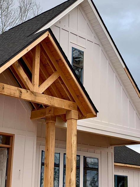 Cedar Beams Front Porch, Cedar Beams Porch, Exterior Wood Beams, Front Porch Beams, Exterior Ranch Remodel, Nc Flag, Cabin Front Door, Porch Beams, Ranch Remodel