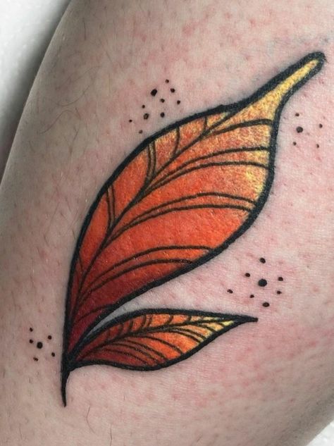 Branding Tattoo Skin, Neo Traditional Leaf Tattoo, Neo Traditional Filler Tattoo Ideas, Neo Traditional Gap Fillers, Neo Trad Flash Tattoo, Neotraditional Gap Filler Tattoo, Neo Traditional Tattoo Style, Orange Leaf Tattoo, Simple Neotraditional Tattoo