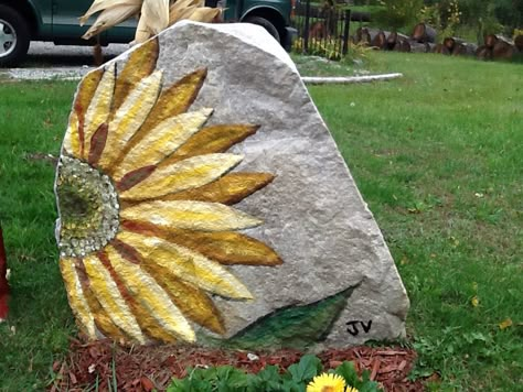 "Brenda's Light" painted on a large Boulder for a dear friend. 2016 by Jody Vitarelli Painting Big Rocks Ideas, Painting Big Rocks, Painted Rock Landscaping Ideas, Painting Large Rocks Ideas, Boulder Painting Ideas, Big Painted Rocks, Rock Painting Ideas Large Rocks, Big Stone Painting, Large Painted Rocks Ideas