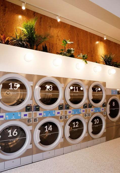 This Stylish New Laundromat Serves Craft Kombucha While You Wait For a Spin Cycle | Vogue Laundry Business Design, Laundry Shop Ideas, Laundry Mat Ideas, Laundry Shop Design, Laundromat Design, Coin Laundromat, Laundromat Ideas, Laundry Cafe, Laundry Lounge