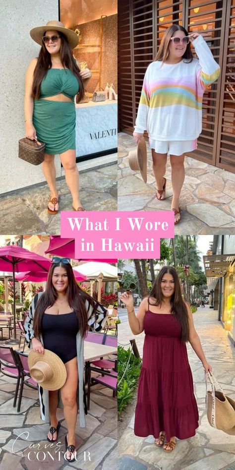 What I Wore In Hawaii - Curves To Contour | Vacation Outfit Ideas | Plus Size Outfit #SandyToesStyle #BeachHats #ShellJewelry #SeashellHairclips Dresses To Wear On Vacation, Beach Clothes Plus Size, Hawaii Outfits Women Vacation, Cruise Vacation Outfits Plus Size, Vacation Outfits Tropical Plus Size, Size 16 Beach Outfits, Hawaii Plus Size Outfits Ideas, Beach Resort Outfits Plus Size, Plus Hawaii Outfits