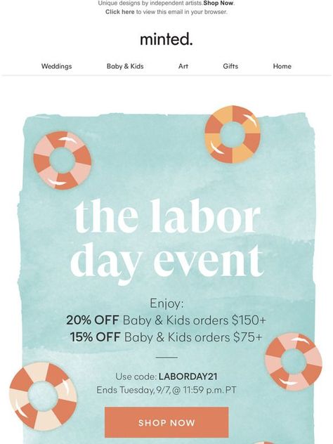 Minted The Labor Day Event Sale / 20% off %150+ / 15% Off $75+ / #marketing #digitalmarketing #email #emaildesign #graphicdesign #laborday #sale Labor Day Sale Design, Labor Day Graphic Design, Labor Day Email Design, Labor Day Graphic, Email Marketing Newsletter Design, Summer Email, Kids Art Gifts, Edm Design, Sale Campaign