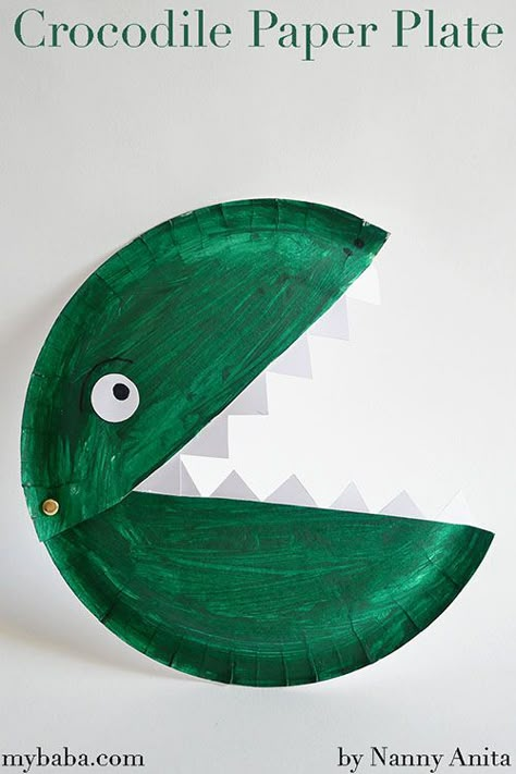 Crocodile Paper Plate Reptile Preschool Crafts, Crocodile Craft Preschool, Paper Crocodile Craft, Preschool Crocodile Activities, Crocodile Crafts For Kids, Crocodile Paper Craft, Crocodile Art For Kids, Crocodile Craft, Paper Plate Animals