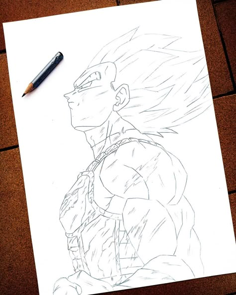 🔥 Vegeta🔥 Hi guys ! does this image speak to you? it's been a long time since I wanted to give him a pencil stroke lol stay tuned for more… Vegeta Drawing Sketch, Vegeta Lineart, Vegeta Drawings, Vegeta Artwork, Vegeta Drawing, Ball Painting, Dragon Ball Painting, Ball Ideas, 7 Layers