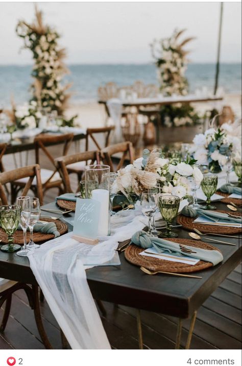 Cancun Wedding Reception, Beach Wedding Table Settings, Spring Beach Wedding, Wedding Dinner Table Setting, Beach Wedding Tables, Casual Beach Wedding, Oceanfront Wedding, Destination Wedding Decor, Beach Wedding Reception