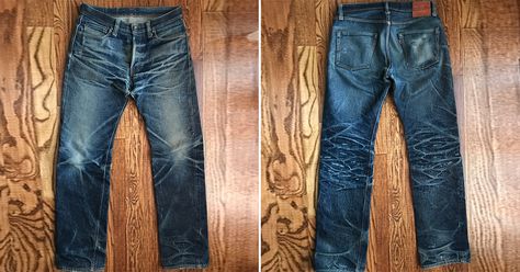 Samurai Jeans S5000VX (9 Years Unknown Washes 2 Soaks) - Fade Friday - http://hddls.co/2ESA17A Samurai Jeans Denim, Samurai Jeans, Edwin Jeans, Denim Inspiration, Selvedge Denim, Nudie Jeans, Jeans Denim, Bell Bottom Jeans, Blue Jeans