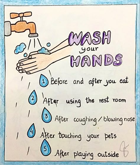 Awareness poster for kids Personal Hygiene Poster For Kids, Health And Hygiene Drawing, Health Awareness Poster Drawing, Cleanliness Quotes For School, Hand Hygiene Posters Nursing, Health And Cleanliness Project, Global Handwashing Day Poster, Personal Hygiene Poster Ideas, Hygiene Chart For Kids