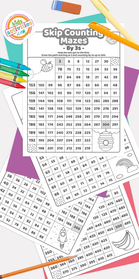 Skip Count By 3 Worksheets, Counting By 3's Free Printable, Math Mazes Free Printable, Skip Counting Printables Free, Grade 3 Patterning Activities, Skip Counting Activities 2nd Grade, Skip Counting Mazes Free Printable, Skip Counting By 5's Worksheet, Skip Counting Games 2nd Grade