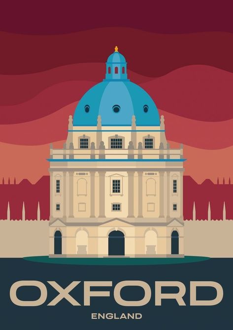 Oxford Illustration, Oxford Poster, Dark Academia Romance, Mary Russell, Radcliffe Camera, England Travel Poster, Oxford Travel, College Pictures, Oxford College