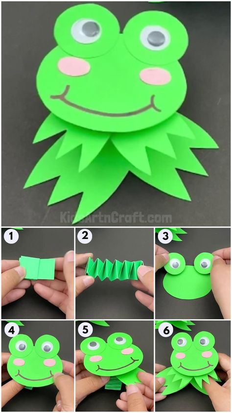 Fun Jumping Frog Paper Craft For Kids Jumping Frog Craft, Frog Paper Craft, Construction Paper Crafts For Kids, Step By Step Crafts, Frog Craft, Handmade Childrens Clothes, Jumping Frog, Paper Craft For Kids, Paper Plate Crafts For Kids