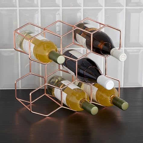 8-Bottle Rose Gold Wine Rack | The Container Store Wine Racks For Small Spaces, Small Wine Rack, Diy Wine Rack Projects, Wine Rack Projects, Small Wine Racks, Flat Inspiration, Countertop Wine Rack, Wishlist 2022, Wine Rack Design