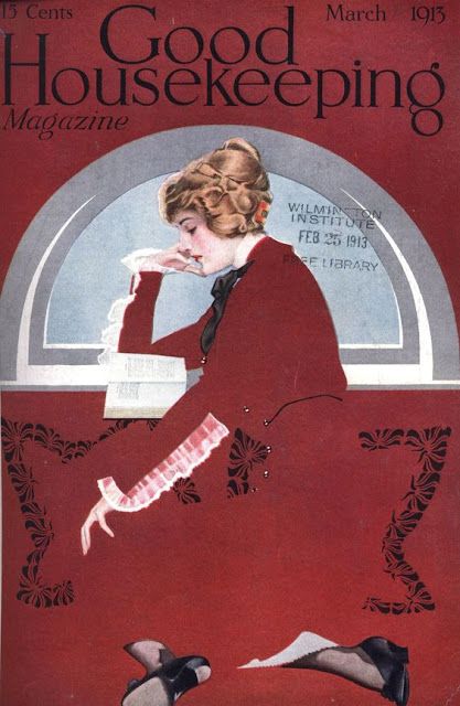 Coles Phillips, Color Splash Art, Good Housekeeping Magazine, Vintage Foto, Dressed In White, Cool Bookshelves, Snowshoes, Girl Reading, Good Housekeeping