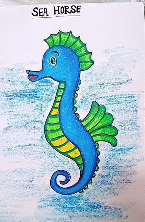 Sea Horse Drawing, Holi Drawing, Basic Drawings, Drawing Pictures For Kids, Scenery Drawing For Kids, Oil Pastel Techniques, Oil Pastel Colours, Scenery Drawing, Easy Drawings For Beginners