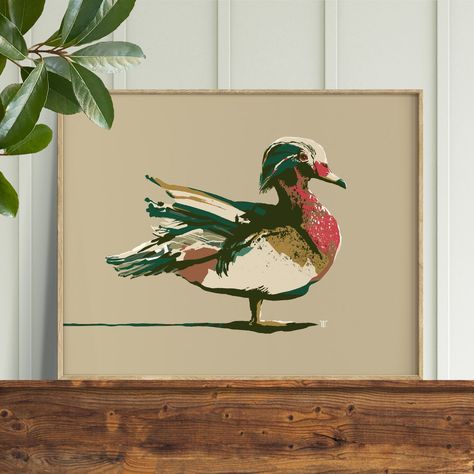 Cabin Inspired Bathroom, Duck Hunting Painting, Wood Duck Painting, Hunting Man Cave Decor, Mountain House Interior, Hunting Man, Hunting Man Cave, Hunting Gifts For Men, Duck Hunting Gifts