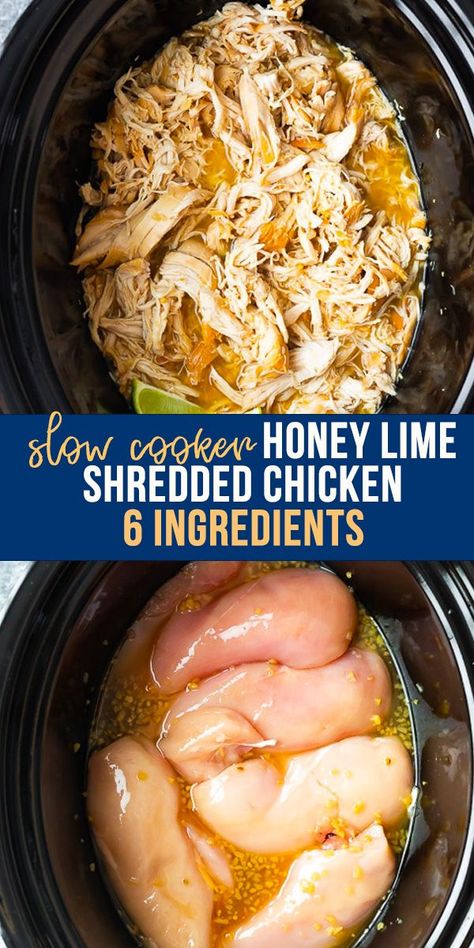 Easy Healthy Eating Ideas, Honey Shredded Chicken, Lime Shredded Chicken, Nightly Meals, Shredded Chicken Recipe, Honey Lime Chicken, Shredded Chicken Recipes, Crockpot Dishes, Honey Lime