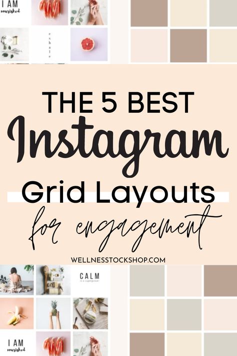 Which Instagram layout best for you? Choose from one of these 5 popular grid designs to help you create a beautiful gram. Photo Layout Design Templates, Instagram Grid Layout Ideas, Instagram Template Design Ideas, Layout Design Instagram, Instagram Grid Aesthetic, Ig Layout Ideas, Aesthetics Branding, Grid Graphic Design, Farm Instagram