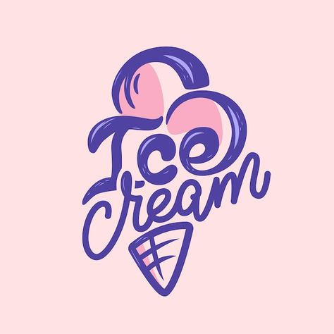 Ice Cream Graphic Design, Ice Cream Logos, Desserts Logo, Logo Ice Cream, Cart Logo, Dessert Logo, Logo Hand Drawn, Pink Dessert, Ice Cream Logo