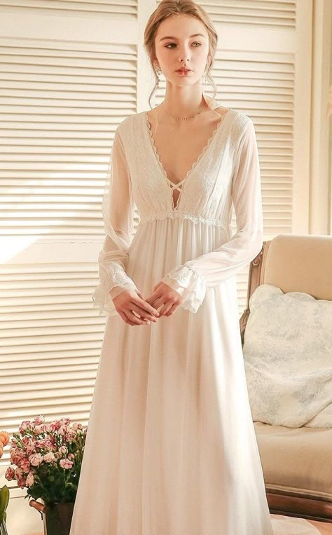 Princess Nightgowns, Victorian Nightgown, Vintage Loungewear, Long Nightdress, White Nightgown, Bridal Nightgown, Nature Dress, Vintage Nightgown, Night Dress For Women