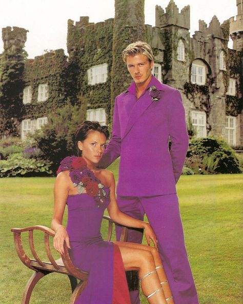 David And Victoria Beckham Wore Matching Purple Outfits For Their Wedding Reception In 1999 Victoria Beckham Wedding Dress, Victoria Beckham Wedding, Wedding Dress Purple, Beckham Wedding, Purple Images, Dress Purple, David Beckham, Victoria Beckham, For Free