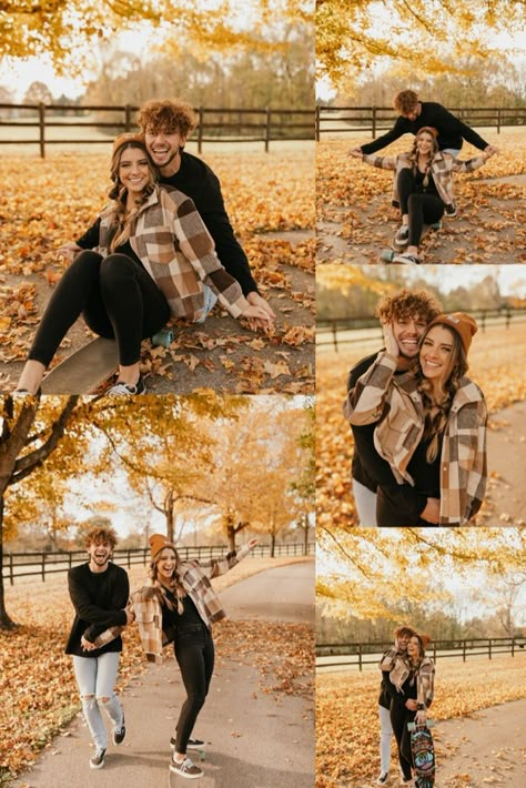 fall photoshoot autumn couples portraits Fall Pictures Ideas For Family, October Pictures Fall Couple, Fall Picture Couple Poses, Matching Flannels For Couples Fall, Fall Pictures With Boyfriend Outfits, Couple Photoshoot Pumpkin Patch, Couple Picture Ideas Pumpkin Patch, Cute Fall Couples Outfits, Diy Fall Couple Pictures