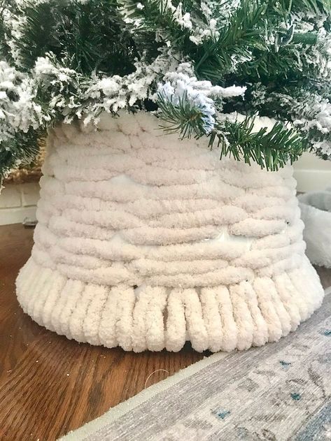 Christmas Tree Basket Skirt, Christmas Tree Stand Cover, Christmas Tree In Basket, Diy Christmas Tree Skirt, Christmas Tree Base, Wednesday Friends, Laundry Hampers, Tree Collar, Dollar Tree Christmas