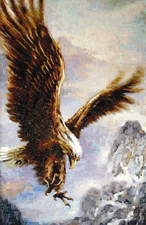 Paintings Of Eagles, Eagle Artwork Illustration, Eagle Oil Pastel, Eagle Oil Painting, Mosaic Eagle, Bald Eagle Watercolor Paintings, Eagle Landscape, Golden Eagle Painting, Eagle Drawing