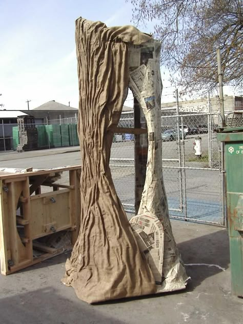 STARTS WITH WIRE, THEN PAPER MACHE THEN GLUE AND BURLAP...... LANCE CARDINAL: INTO THE WOODS - SET DESIGN Paper Mache Tree, Tree Props, Stage Props, Stage Set Design, Set Design Theatre, Fake Trees, Theatre Set, Stage Set, Scenic Design