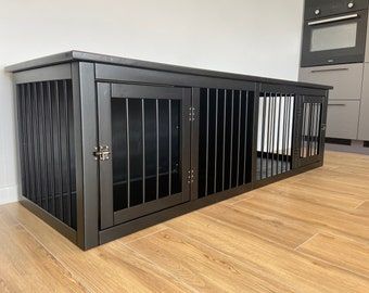 Double Dog House, Decorative Dog Crates, Wood Crate Shelves, Custom Dog Kennel, Dog Crate End Table, Wood Dog Crate, Crate End Tables, Double House, Vinyl Wood Flooring