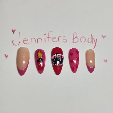 JENNIFERS BODY!🩷 - - - - #gelx #gelxnails #pressonnails #jennifersbody #nails #halloween #halloweennails #halloweenart Jennifer's Body, Nails Halloween, Halloween Art, Halloween Nails, Press On Nails, Nails, Halloween