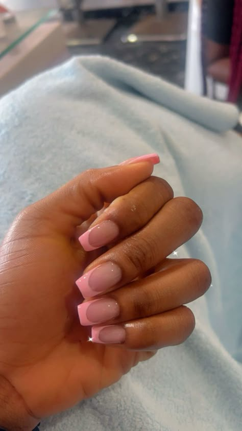 Baby pink french tips Square Light Pink French Tip Nails, Natural French Nails Acrylics, Soft Pink French Tip Nails Square, Blush Pink French Tips, Plain Pink French Tips, Blush Pink Nails French Tip, French Tips Pink Nails, Short Medium Pink Nails, Light Pink French Tips Coffin