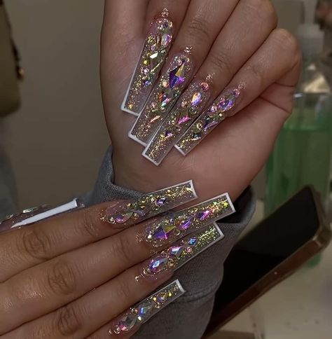 Ratchet Nails Designs, Frenchies With Rhinestones, Gal Nails, Ratchet Nails, Rhinestones Nails, Nail Bags, Bears Nails, Nails Inspired, Super Cute Nails