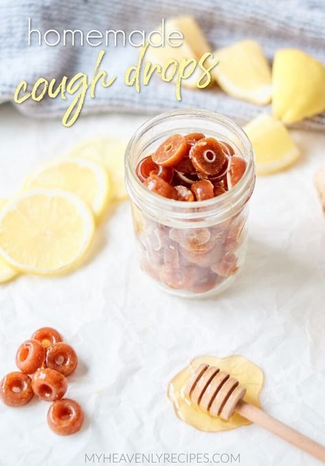 Homemade Cough Drops (Honey & Lemon) - My Heavenly Recipes Cough Drops Homemade, Cough And Cold Remedies, Cough Syrup Recipe, Best Cough Remedy, Homemade Cough Syrup, Homemade Cough Remedies, Cold Remedy, Herbal Remedies Recipes, Honey Diy