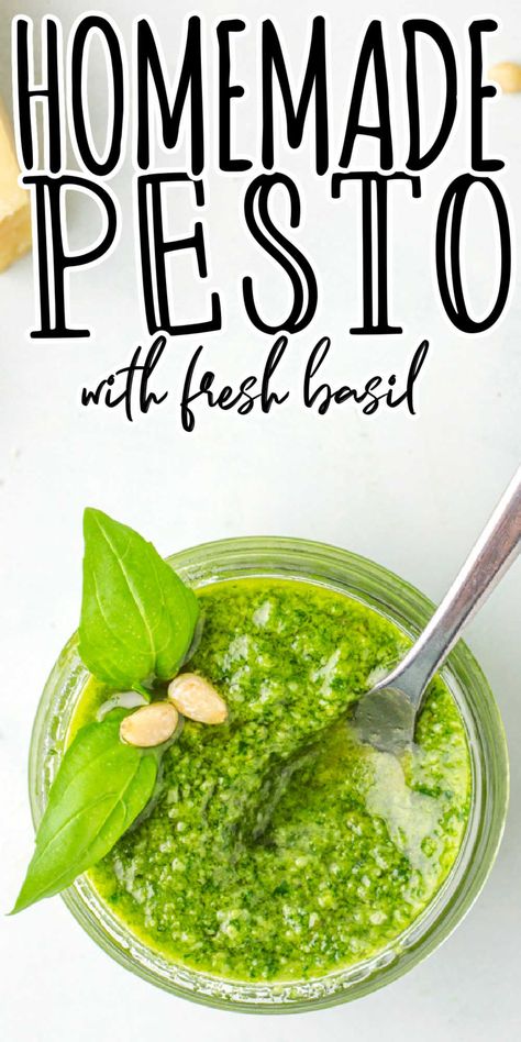 With just 6 ingredients and 5 minutes of prep, this Easy Homemade Pesto adds a blast of flavor to pasta, salads, sandwiches, and more. You’ll never buy jarred pesto again! This pesto recipe will quickly become your go to when you see how easy it is to make pesto at home with fresh basil. Easy Basil Pesto Recipe, Pasta With Roasted Vegetables, Easy Basil Pesto, Fresh Basil Pesto Recipe, Fresh Basil Pesto, Basil Pesto Recipe, Homemade Pesto Recipe, Make Pesto, Homemade Pesto Sauce