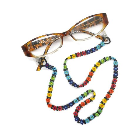 Beaded Daisy Eyeglass Lanyard or Holder - Eyeglass Leash- Rainbow Eyeglass Chain- Ethnic Cotton Sunglasses String- Woven Eyewear Holder-Boho Beaded Glasses, Beaded Sunglasses, Eyeglass Chains, Beaded Daisy, Cotton Bracelet, Glasses Chains, Glasses Strap, Trendy Face Masks, Glasses Holder