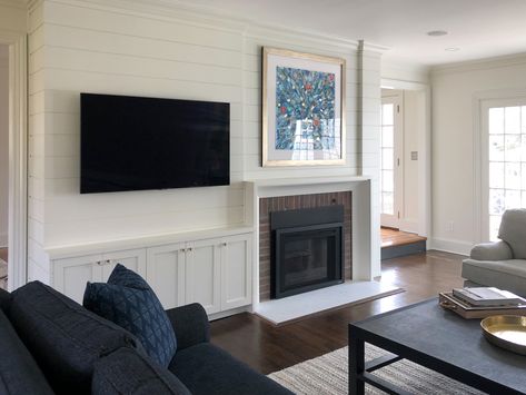 Tv On Left Side Of Fireplace, Tv Separate Wall From Fireplace, Hidden Tv Next To Fireplace, Fireplace Narrow Living Room, Off Centered Tv Living Room, Tv Above Fireplace Small Living Room, Tv Larger Than Fireplace, Offcenter Fireplace And Tv Ideas, Offset Tv And Fireplace