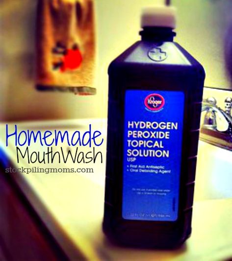 Homemade Mouth Wash - 1 Ingredient! Love this Life Hack. Homemade Mouth Wash, Hydrogen Peroxide Mouth Rinse, Peroxide Mouth Rinse, Natural Teeth Whitening Remedies, Toothpaste Recipe, Homemade Mouthwash, Mouth Wash, Natural Mouthwash, Teeth Whitening Homemade