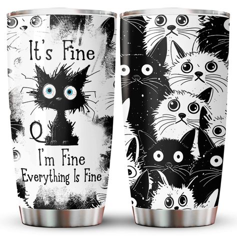 PRICES MAY VARY. BIRTHDAY GIFTS FOR WOMEN: Stainless steel coffee tumbler - an ideal choice for birthday gifts, retirement gifts for women or best friend gifts for women. These lightweight tumblers keep coffee hot and cold for hours, making them practical and thoughtful. Cat Gifts For Women, Cat Gifts For Cat Lovers, Funny Cat Gifts, Cat Birthday Gifts, Black Cat Gifts, Cat Mom Gifts, Cat Lover Gifts. ELEGANT DESIGN: Our products feature an elegant design that is simple and cute. Available in va Glitter Water Bottles, Cat Tumbler, Water Bottle Stainless Steel, Gifts For Cat Lovers, Cat Christmas Gift, Cat Coffee Mug, I'm Fine, Everything Is Fine, Cat Coffee