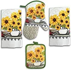 Amazon.com : sunflower kitchen decor Amazon Kitchen Decor, Chef Kitchen Decor, Sunflower Kitchen Decor, Sunflower Kitchen, Quilted Potholders, Decorative Kitchen Towels, Sunflower Decor, Kitchen Towel Set, Kitchen Themes