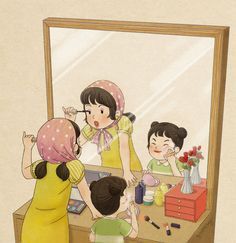 Korean Artist Illustrates Her Memories Of Growing Up With A Sister 가족 일러스트, Sisters Drawing, Mother Daughter Art, Childhood Memories Art, Cute Sister, Sister Pictures, Sisters Art, Art Mignon, Mother Art