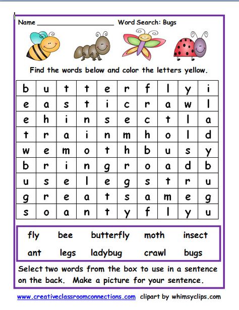 Free word search worksheet with names of insects. Find more free worksheets at www.pinterest.com/susankhansen/ Insect Word Search, Word Search Preschool, Insect Worksheet, Teacher Binder Organization, Word Puzzles For Kids, Basic Sight Words, Free Word Search, Insects Preschool, Kindergarten Phonics Worksheets