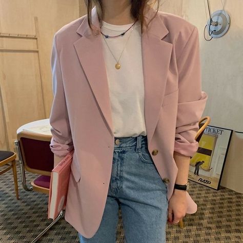 Womens Blazer Coat, Ladies Suit, Women Blazer, Korean Casual Outfits, Casual Outerwear, Pink Blazer, Blazer Outfits, 가을 패션, Business Casual Outfits