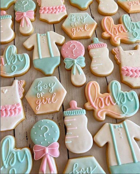 Gender Reveal Cookies Everyone Will Enjoy - Gender Cookies Reveal, Gender Reveal Cutout Cookies, Cookie Gender Reveal Ideas, Gender Reveal Cookies Decorated, Gender Reveal Cookies Ideas, Gender Reveal Sugar Cookie Ideas, Gender Reveal Sugar Cookies, Cookies Gender Reveal, Pink And Blue Cookies Gender Reveal