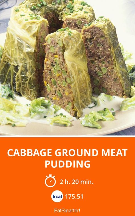 Cabbage Ground Meat Pudding - few calories - simple dish - So healthy is the recipe: 8.7/10 | A recipe idea by EAT SMARTER | Baking, Savory Tarts, Meatball, baked dish, Meat #creamsauce #healthyrecipes Pudding Mold, Frozen Meatballs, Long Grain Rice, Savory Tart, Ground Meat, Eat Smart, Frozen Peas, Food Shows, Meatball Recipes