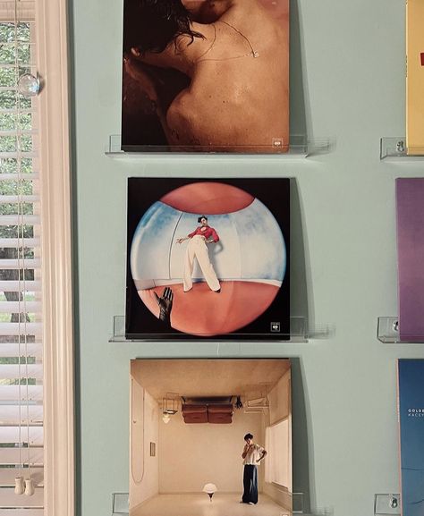 harry styles #harrystyles #harryshouse #fineline #hs1 Record Shelf Wall, Harry Styles Vinyl, Vinyl Record Shelf, Record Shelf, Vinyl Display, Record Holder, Clear Vinyl, Fine Line, Wall Display