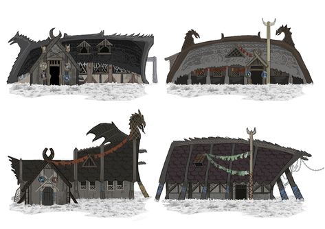 ArtStation - Viking Longhouse , Lauren Roberts Viking City Concept Art, Viking Castle Concept Art, Nordic Longhouse, Viking House Concept Art, Viking Village Concept Art, Viking Buildings, Viking Houses, Viking Architecture, Viking Town