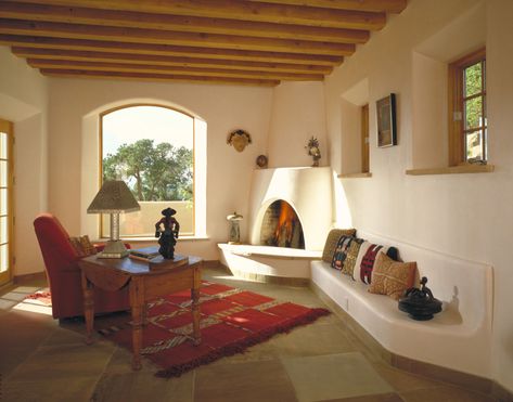 Desert Inspired Home Design Adobe Fireplace, Cob House Interior, Adobe Style Homes, Adobe Interior, Kiva Fireplace, New Mexico Homes, Adobe Home, Arizona House, Southwestern Home