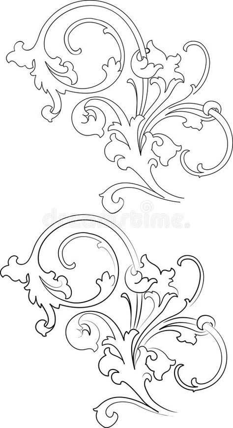 Illustration about Baroque Two Styles: Traditional and Calligraphy. All Curves Separately. Illustration of best, design, most - 3650434 Leather Tooling Patterns, Muster Tattoos, Ornament Drawing, Tooling Patterns, Plaster Crafts, Baroque Art, Tanjore Painting, Pola Sulam, Stencil Patterns